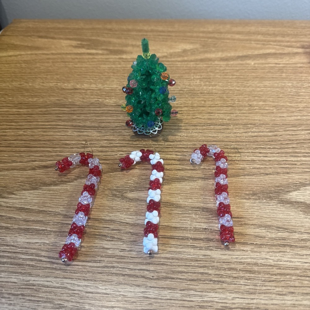 Vintage Handmade Pipe Cleaners Christmas Tree Set Of‎ 3 Candy Canes
